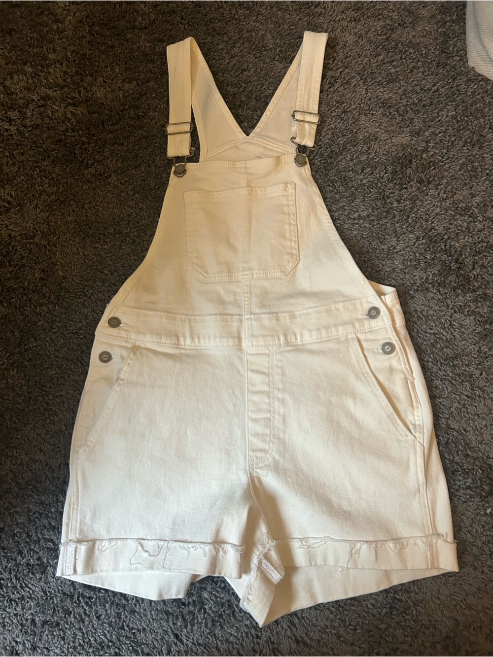 Hollister White Denim Short Overalls